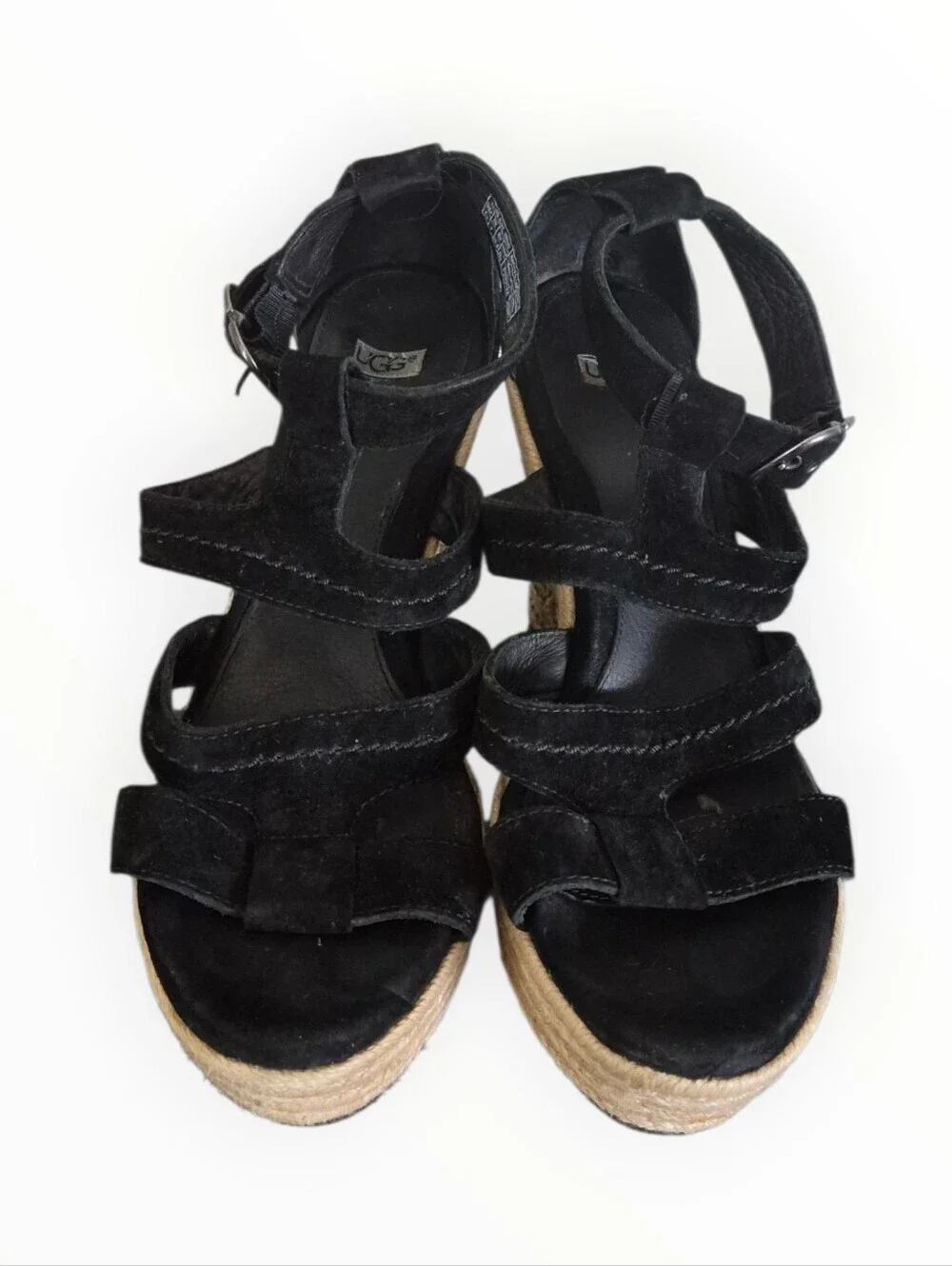 UGG Lauri wedges sandals black suede espadrille platform wedge Size.8 5